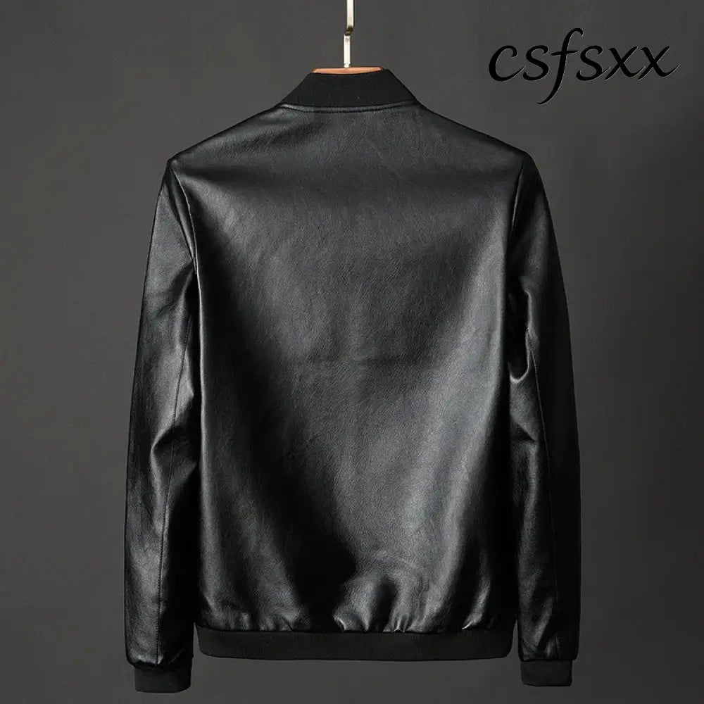 2023 Autumn New Men Black Biker PU Leather Coat Korean Fashion Men Pu Leather Jacket Trend Casual Fit Slim Baseball