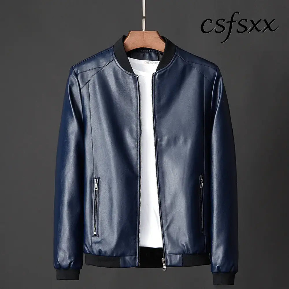 2023 Autumn New Men Black Biker PU Leather Coat Korean Fashion Men Pu Leather Jacket Trend Casual Fit Slim Baseball