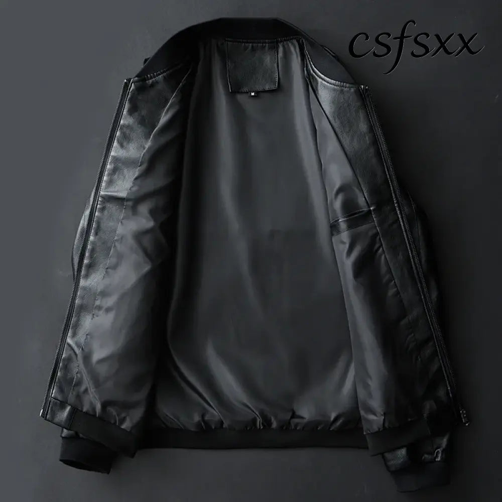 2023 Autumn New Men Black Biker PU Leather Coat Korean Fashion Men Pu Leather Jacket Trend Casual Fit Slim Baseball