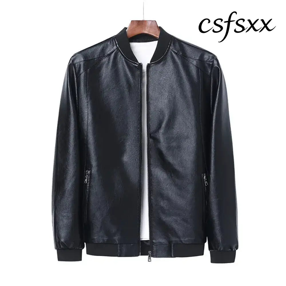 2023 Autumn New Men Black Biker PU Leather Coat Korean Fashion Men Pu Leather Jacket Trend Casual Fit Slim Baseball