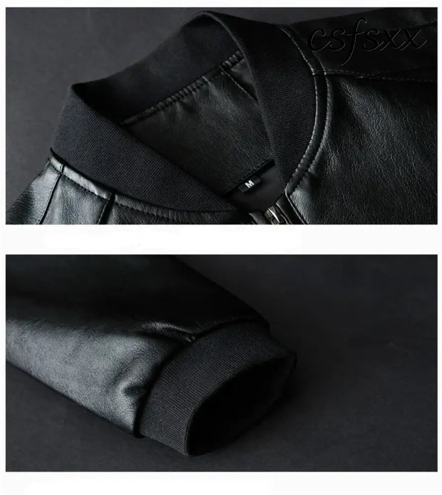 2023 Autumn New Men Black Biker PU Leather Coat Korean Fashion Men Pu Leather Jacket Trend Casual Fit Slim Baseball