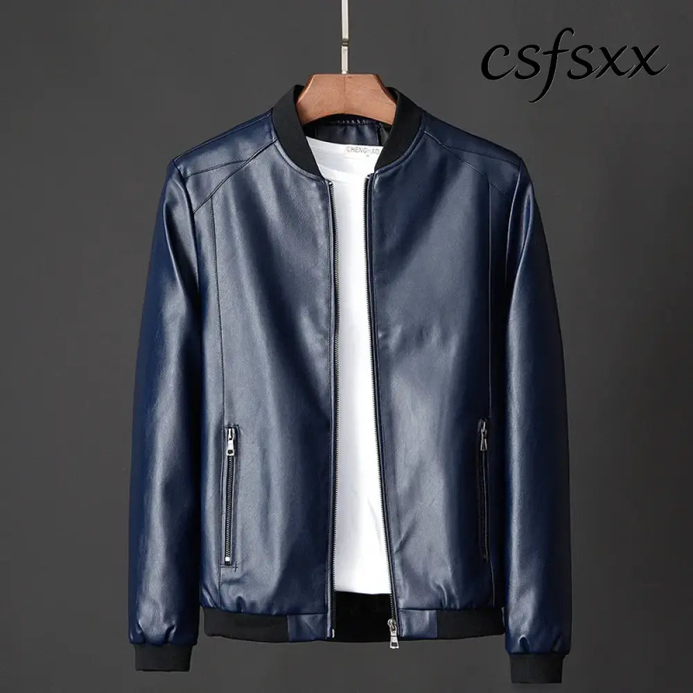 2023 Autumn New Men Black Biker PU Leather Coat Korean Fashion Men Pu Leather Jacket Trend Casual Fit Slim Baseball