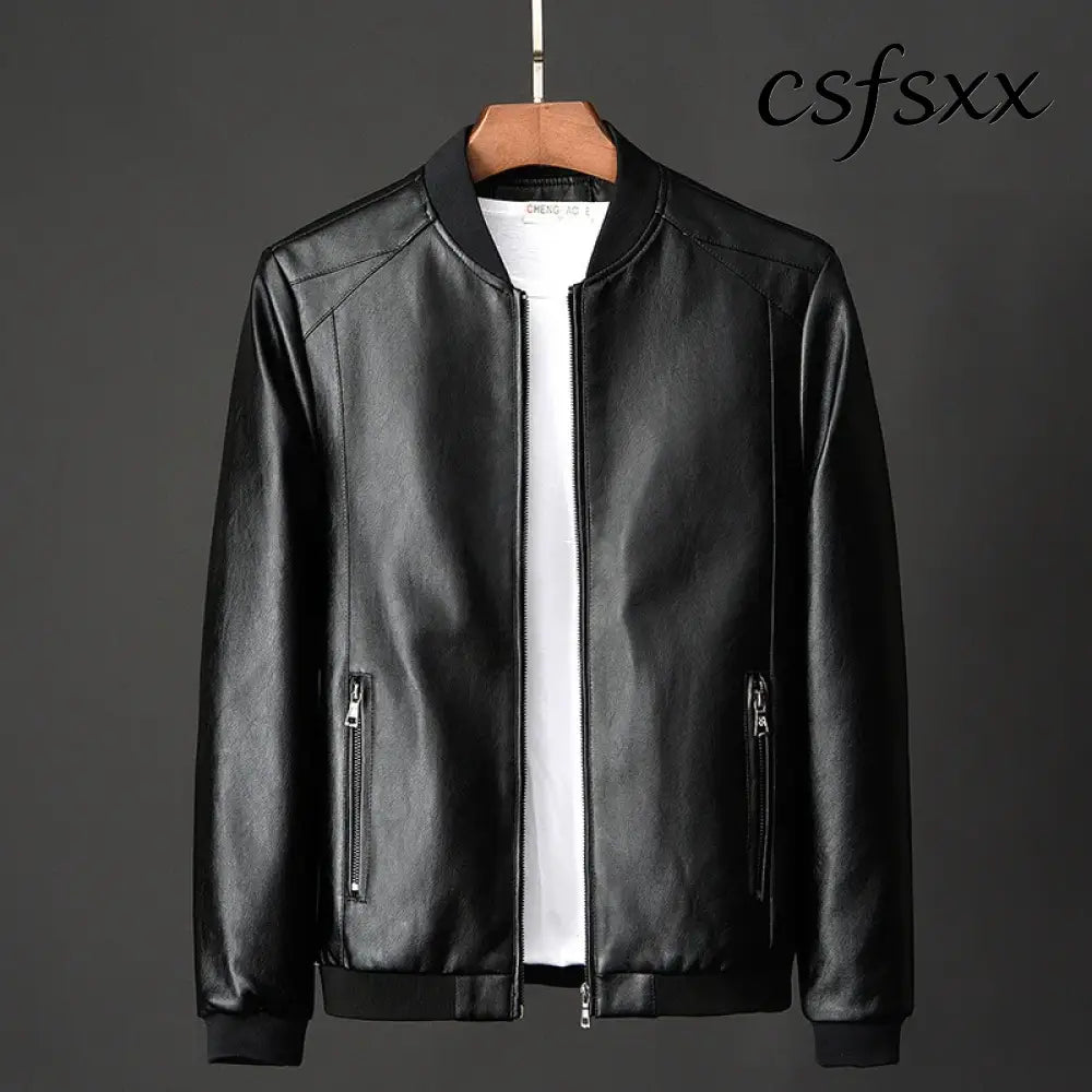 2023 Autumn New Men Black Biker PU Leather Coat Korean Fashion Men Pu Leather Jacket Trend Casual Fit Slim Baseball