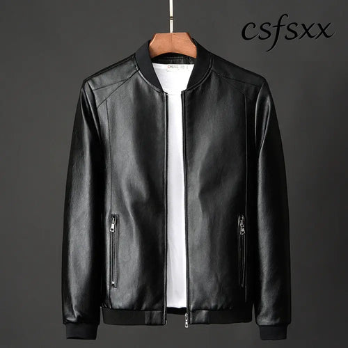 2023 Autumn New Men Black Biker PU Leather Coat Korean Fashion Men Pu Leather Jacket Trend Casual Fit Slim Baseball