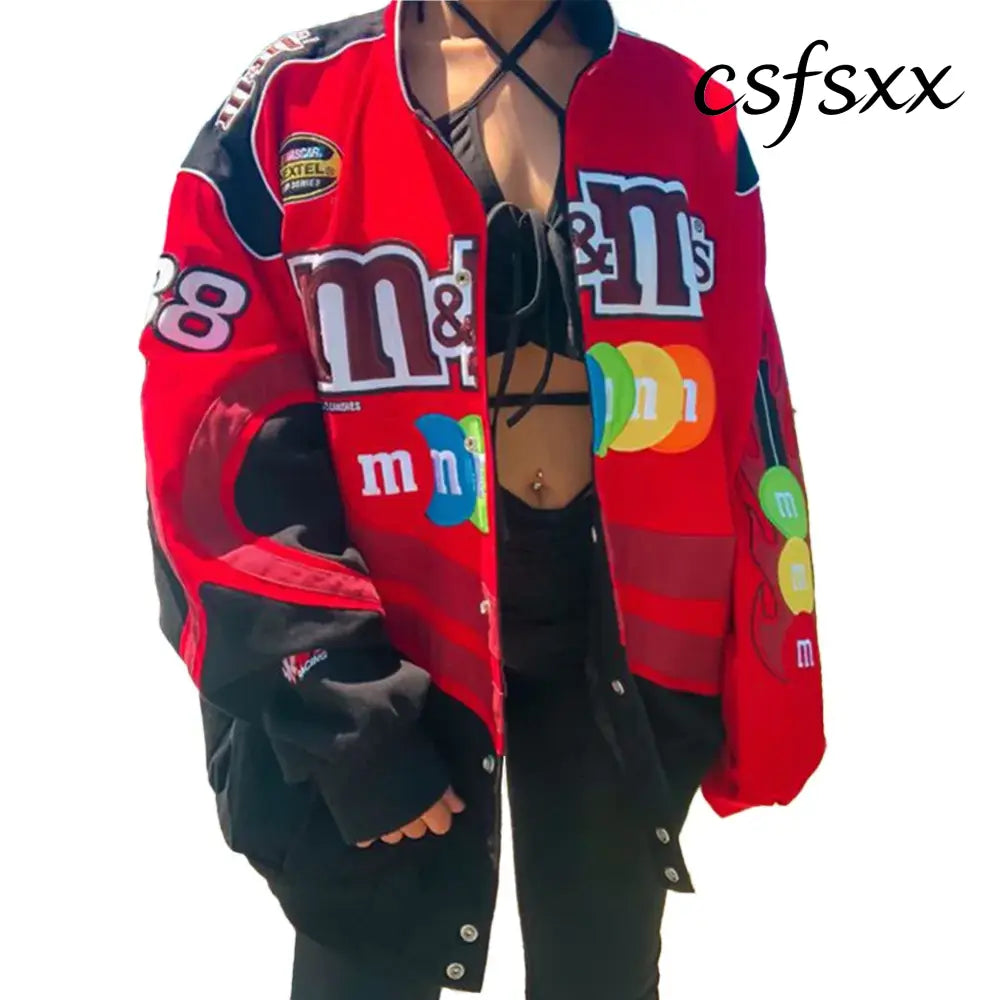 2024 Spring And Autumn Hot Women’s Printed Jacket Street Casual Hip Hop Sports Zipper Pilot Coat - Red / S / China