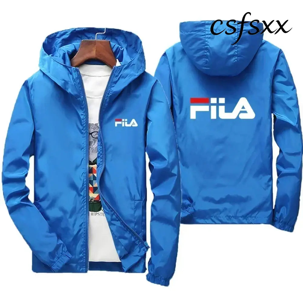 2026 Spring New Men’s Plus Size Fashion Print Hooded Zip-Up Jacket Outdoor Sports Windproof and Waterproof Leisure Coat
