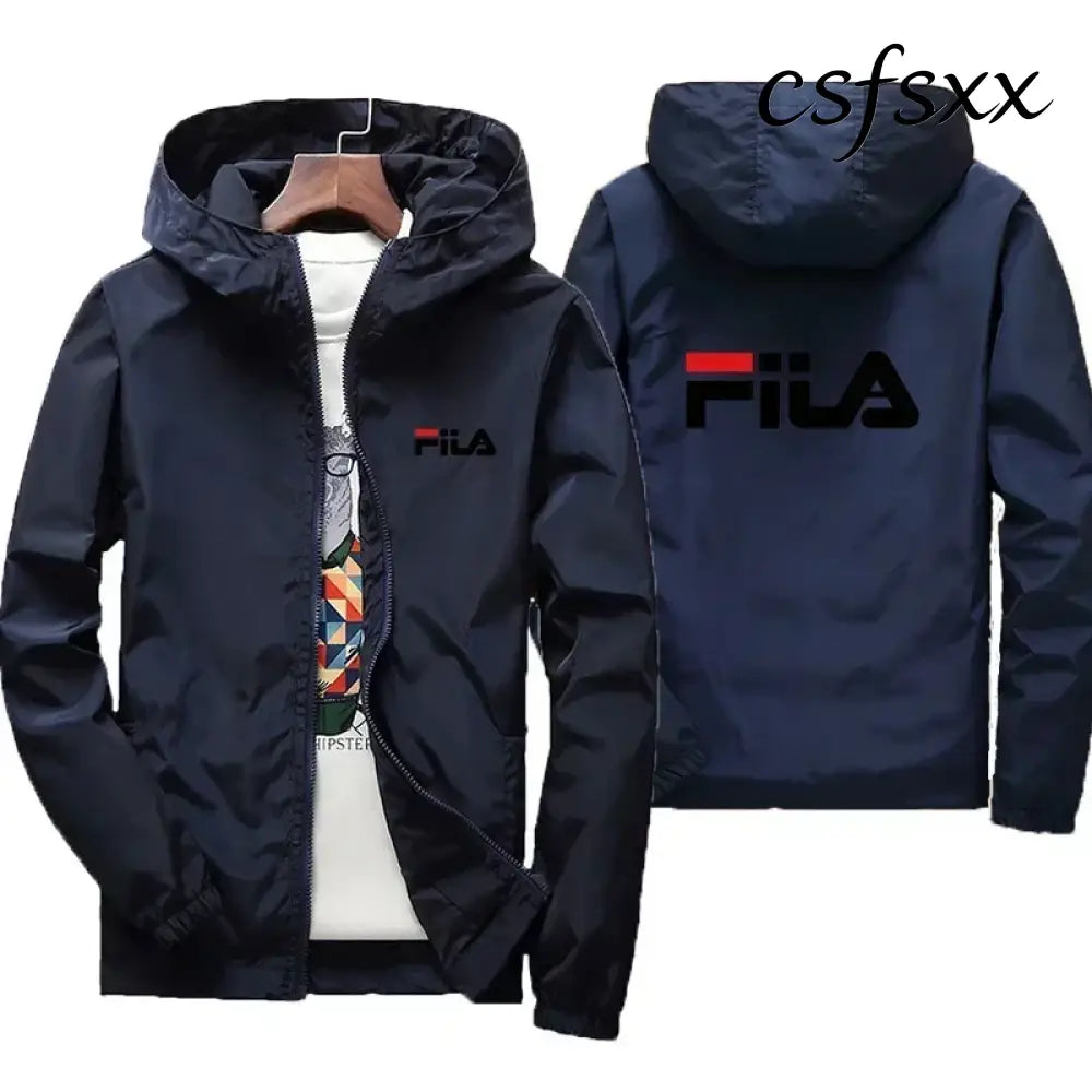 2026 Spring New Men’s Plus Size Fashion Print Hooded Zip-Up Jacket Outdoor Sports Windproof and Waterproof Leisure Coat
