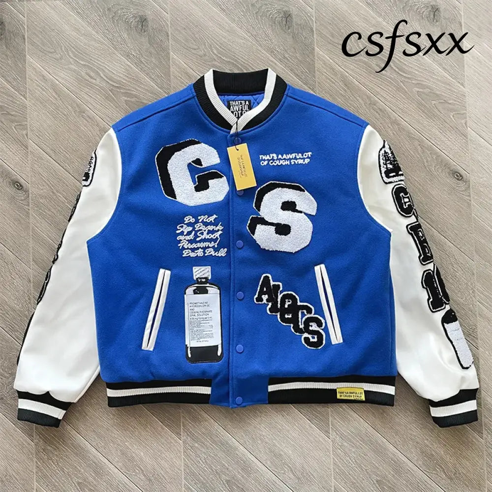 ALOC Heavy Industries Fully Embroidered Baseball Woolen Jacket Jacket ALOC26JK32 - Blue / S