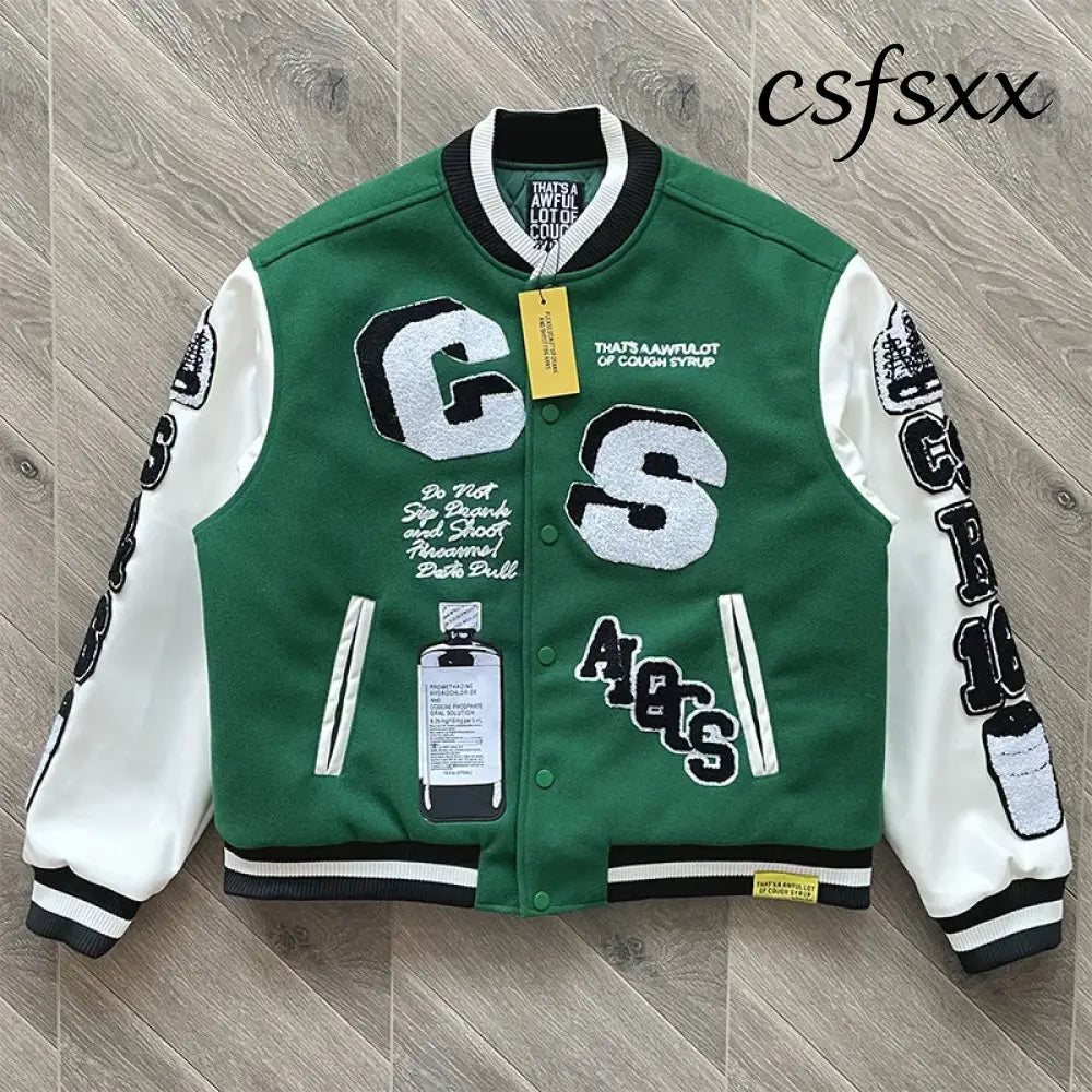 ALOC Heavy Industries Fully Embroidered Baseball Woolen Jacket Jacket ALOC26JK32 - green / XL