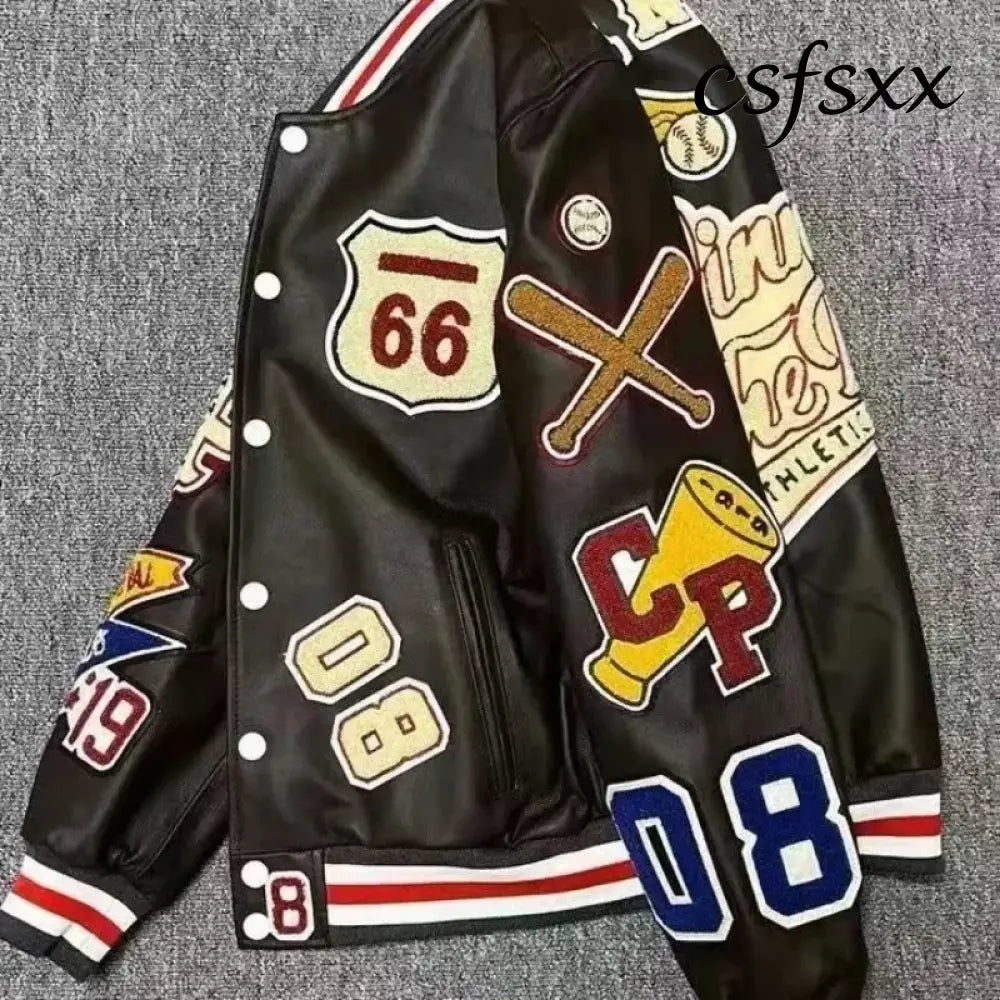 American Letter Embroidery Pattern Rhinestone High Quality Jacket And Coat Men Y2K New Street Hip Hop Vintage Baseball