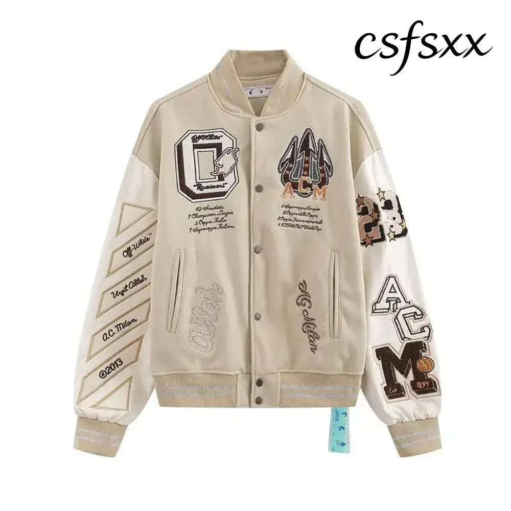 American Letter Embroidery Pattern Rhinestone High Quality Jacket And Coat Men Y2K New Street Hip Hop Vintage Baseball