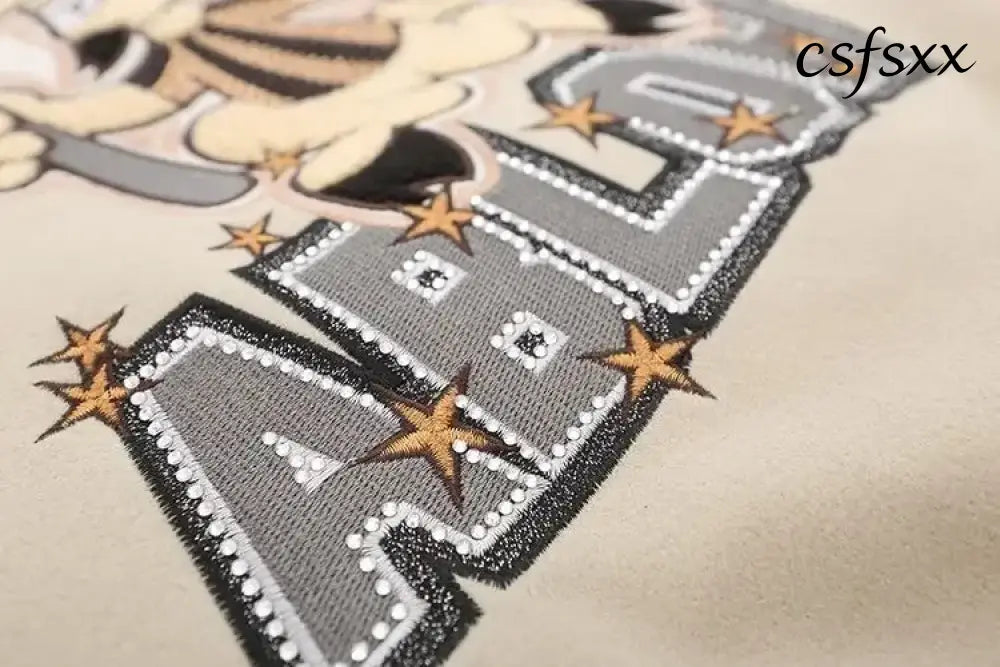 American Letter Embroidery Pattern Rhinestone High Quality Jacket And Coat Men Y2K New Street Hip Hop Vintage Baseball