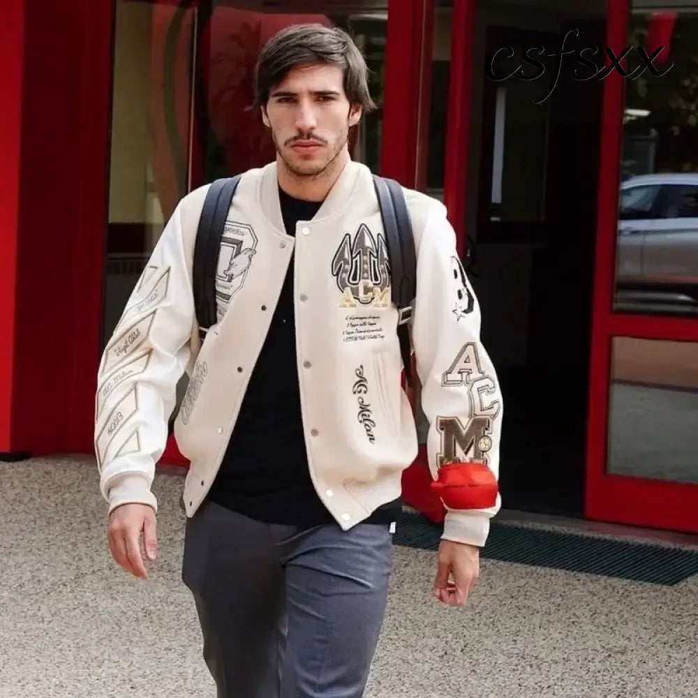 American Letter Embroidery Pattern Rhinestone High Quality Jacket And Coat Men Y2K New Street Hip Hop Vintage Baseball