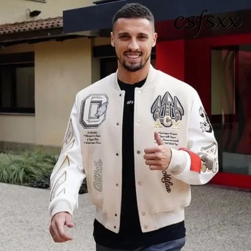 American Letter Embroidery Pattern Rhinestone High Quality Jacket And Coat Men Y2K New Street Hip Hop Vintage Baseball
