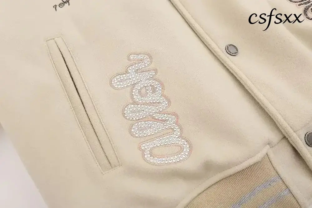American Letter Embroidery Pattern Rhinestone High Quality Jacket And Coat Men Y2K New Street Hip Hop Vintage Baseball