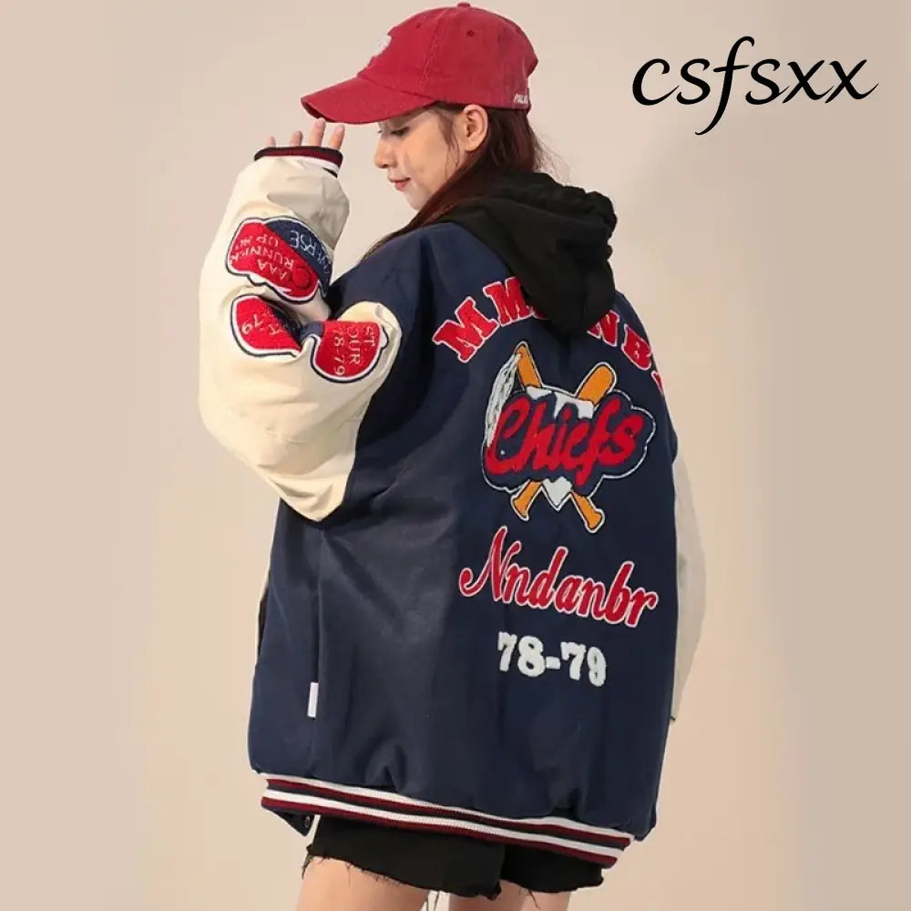 American Retro Letter Flocking Embroidered Baseball Uniform Female Y2K Punk Street Motorcycle Harajuku Wind Student