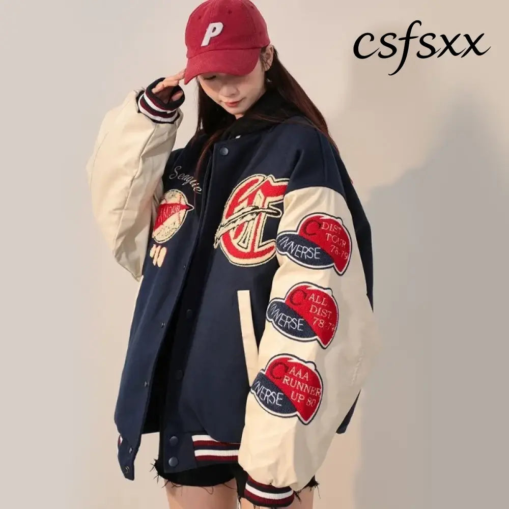 American Retro Letter Flocking Embroidered Baseball Uniform Female Y2K Punk Street Motorcycle Harajuku Wind Student