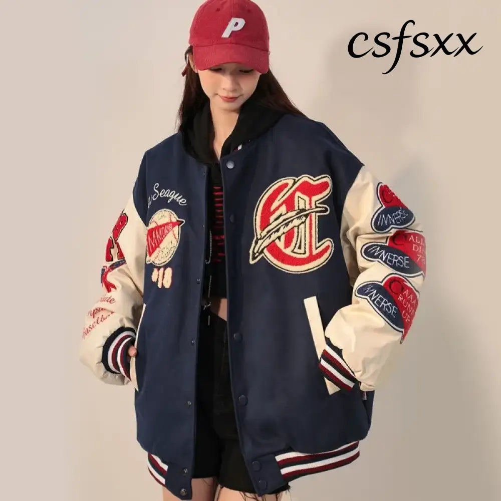 American Retro Letter Flocking Embroidered Baseball Uniform Female Y2K Punk Street Motorcycle Harajuku Wind Student