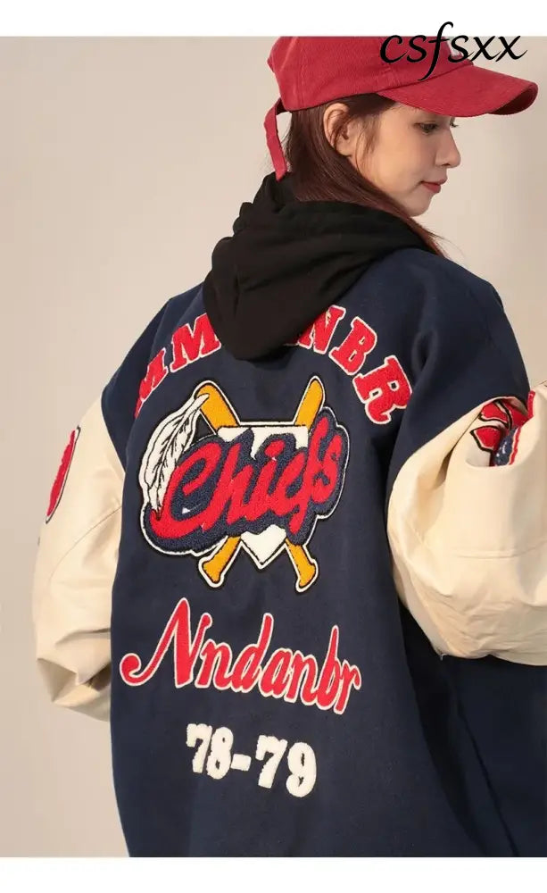 American Retro Letter Flocking Embroidered Baseball Uniform Female Y2K Punk Street Motorcycle Harajuku Wind Student