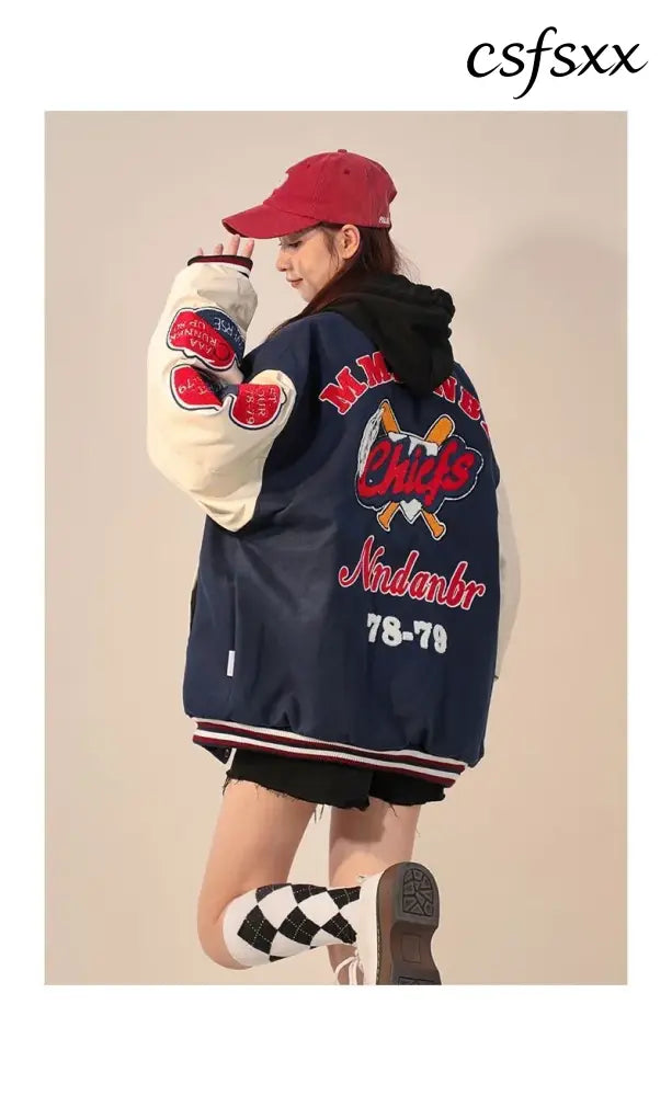 American Retro Letter Flocking Embroidered Baseball Uniform Female Y2K Punk Street Motorcycle Harajuku Wind Student