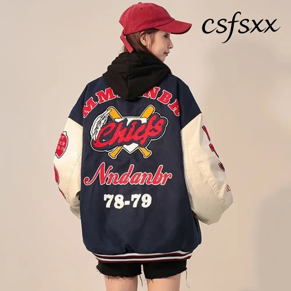 American Retro Letter Flocking Embroidered Baseball Uniform Female Y2K Punk Street Motorcycle Harajuku Wind Student