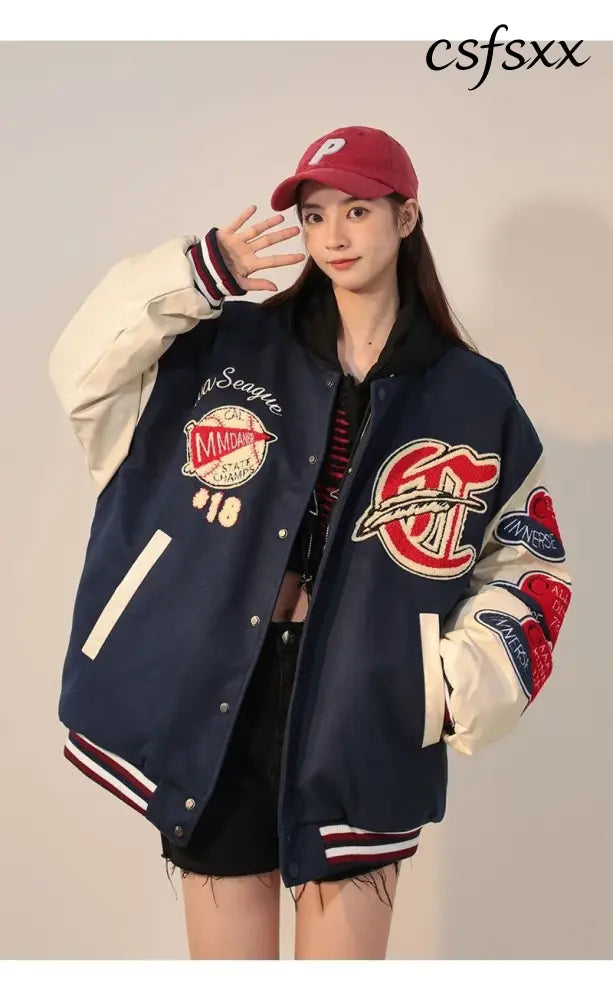 American Retro Letter Flocking Embroidered Baseball Uniform Female Y2K Punk Street Motorcycle Harajuku Wind Student