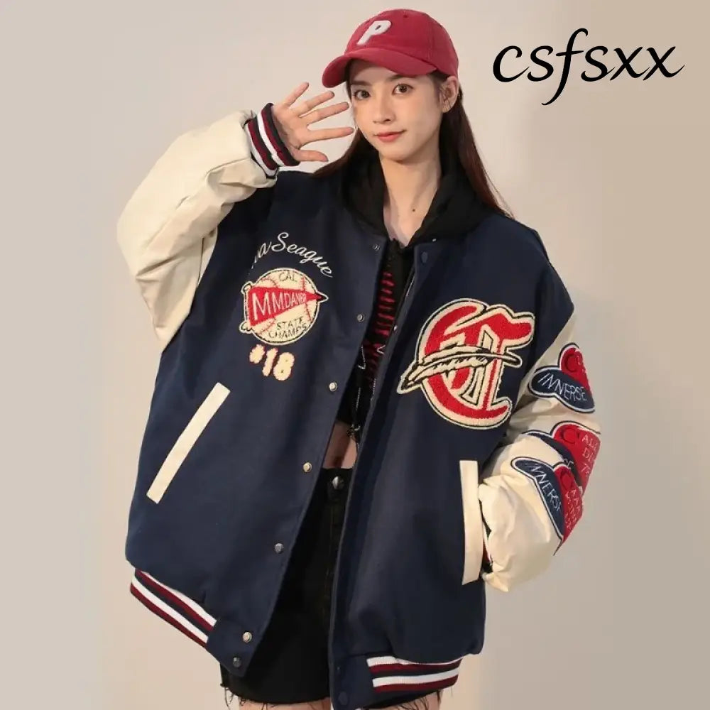 American Retro Letter Flocking Embroidered Baseball Uniform Female Y2K Punk Street Motorcycle Harajuku Wind Student