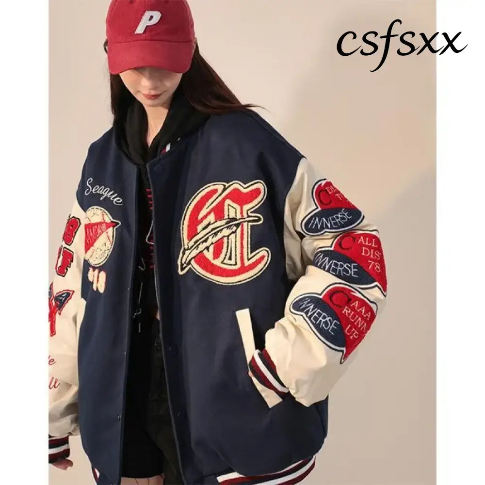 American Retro Letter Flocking Embroidered Baseball Uniform Female Y2K Punk Street Motorcycle Harajuku Wind Student