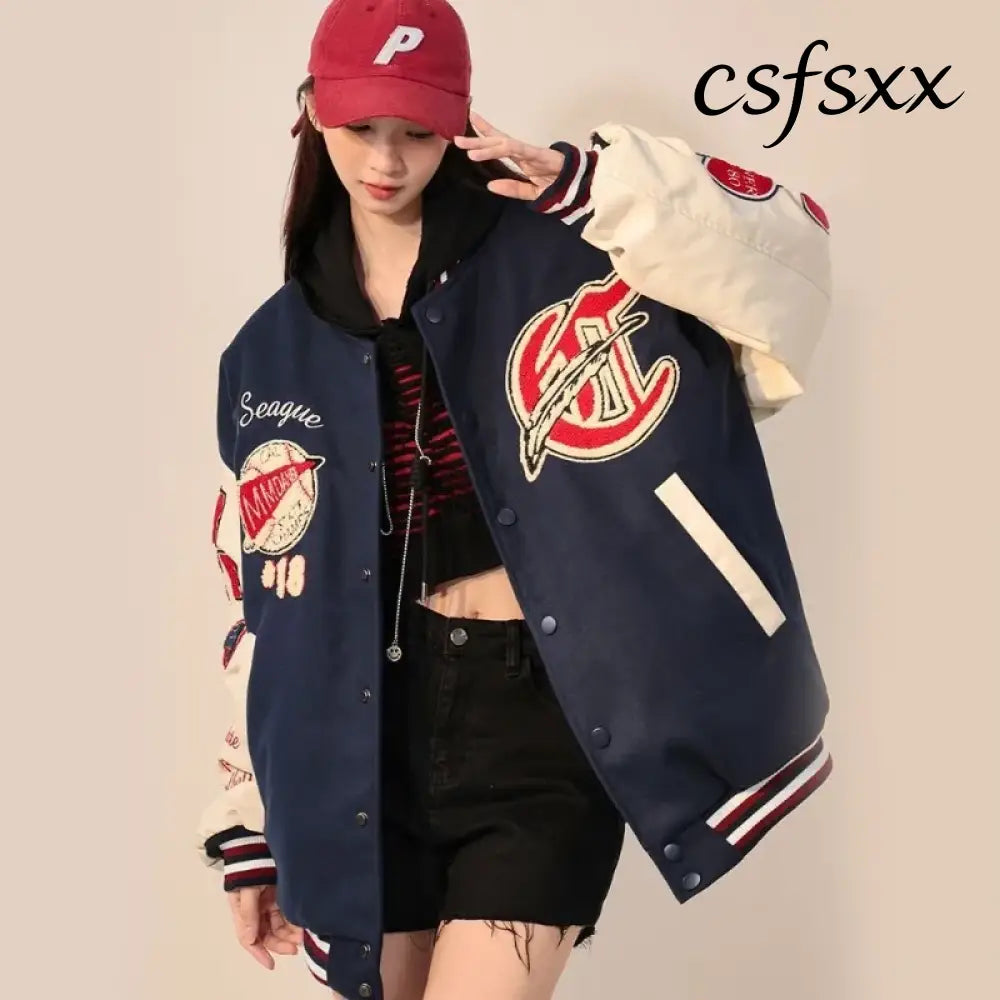 American Retro Letter Flocking Embroidered Baseball Uniform Female Y2K Punk Street Motorcycle Harajuku Wind Student