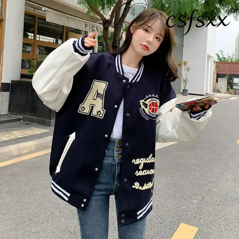 American Retro Letter Flocking Embroidered Baseball Uniform Female Y2K Punk Street Motorcycle Harajuku Wind Student