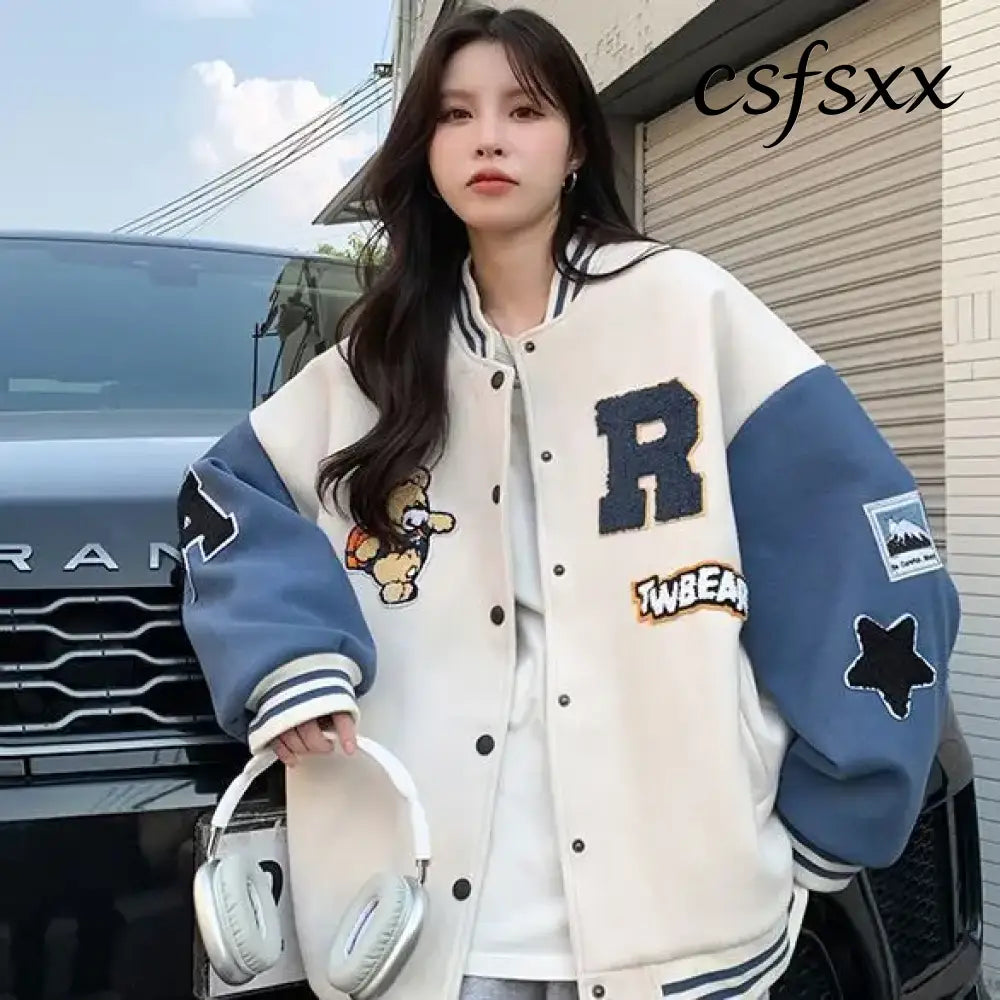 American Retro Letter Flocking Embroidered Baseball Uniform Female Y2K Punk Street Motorcycle Harajuku Wind Student