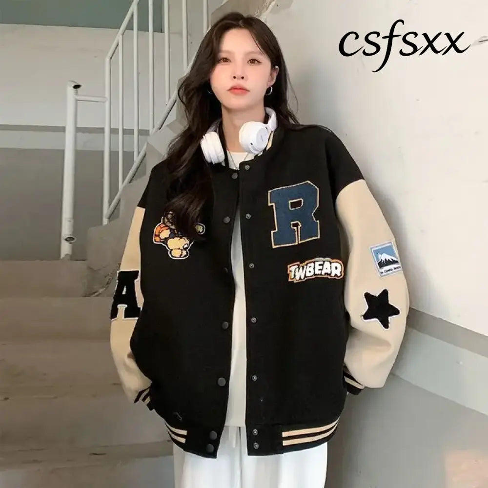 American Retro Letter Flocking Embroidered Baseball Uniform Female Y2K Punk Street Motorcycle Harajuku Wind Student