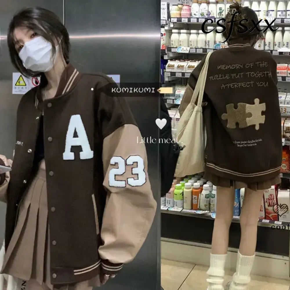 American Retro Letter Flocking Embroidered Baseball Uniform Female Y2K Punk Street Motorcycle Harajuku Wind Student