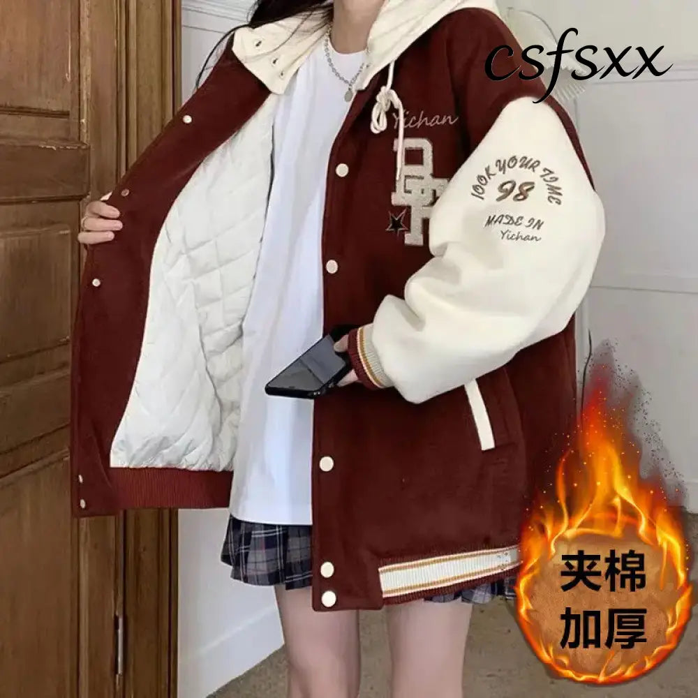 American Retro Letter Flocking Embroidered Baseball Uniform Female Y2K Punk Street Motorcycle Harajuku Wind Student