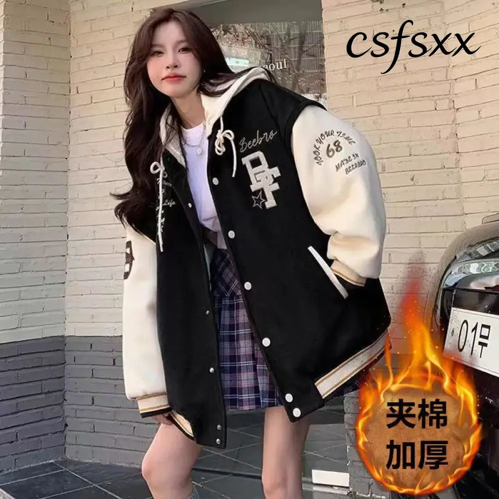 American Retro Letter Flocking Embroidered Baseball Uniform Female Y2K Punk Street Motorcycle Harajuku Wind Student