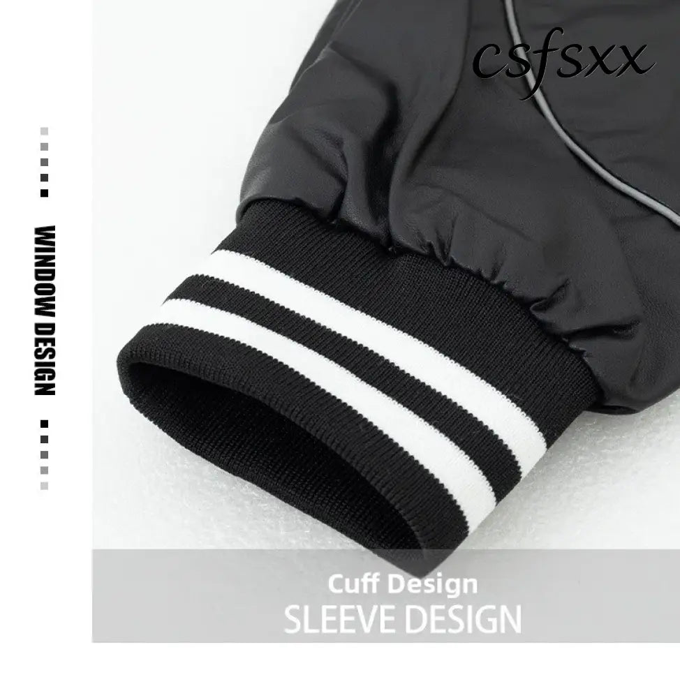 American Retro Racing Jacket Men’s Biker Sleeve PU Leather Color Block Workwear Windproof Casual Loose Fit Long Sleeve