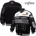 American Retro Racing Jacket Men’s Biker Sleeve PU Leather Color Block Workwear Windproof Casual Loose Fit Long Sleeve