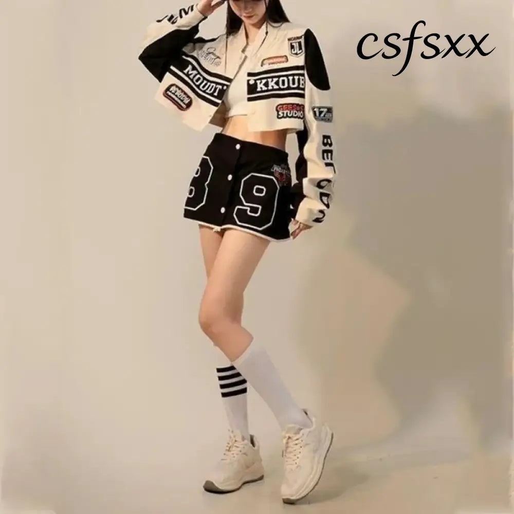 American Vintage Women Varsity Bomber Jacket Autumn Versatile Casual Blazers Harajuku Oversized Fashion Cardigans