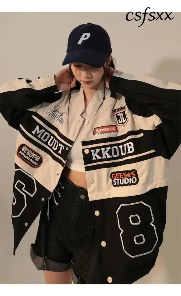 American Vintage Women Varsity Bomber Jacket Autumn Versatile Casual Blazers Harajuku Oversized Fashion Cardigans