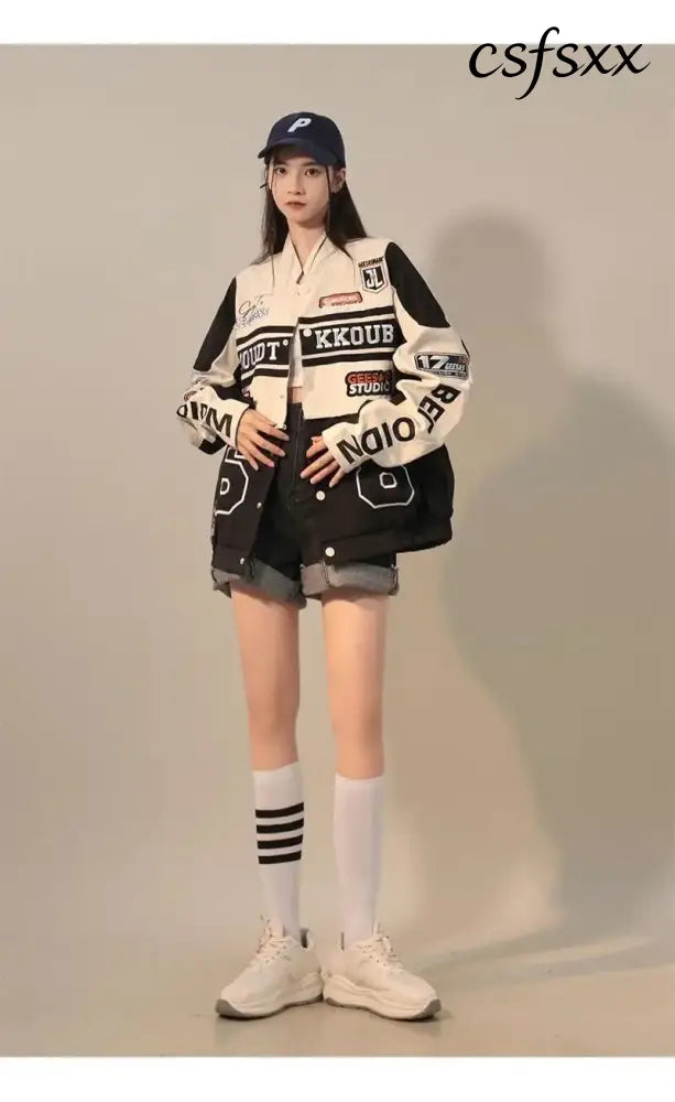 American Vintage Women Varsity Bomber Jacket Autumn Versatile Casual Blazers Harajuku Oversized Fashion Cardigans