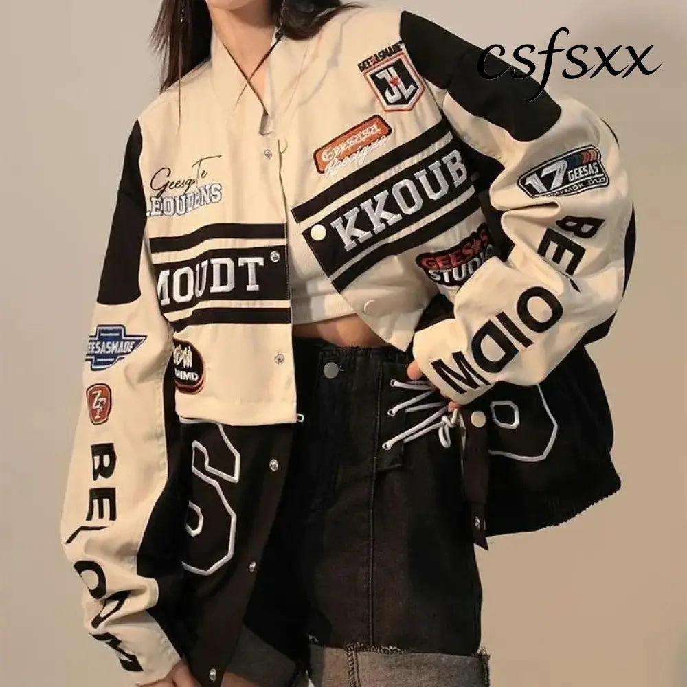 American Vintage Women Varsity Bomber Jacket Autumn Versatile Casual Blazers Harajuku Oversized Fashion Cardigans