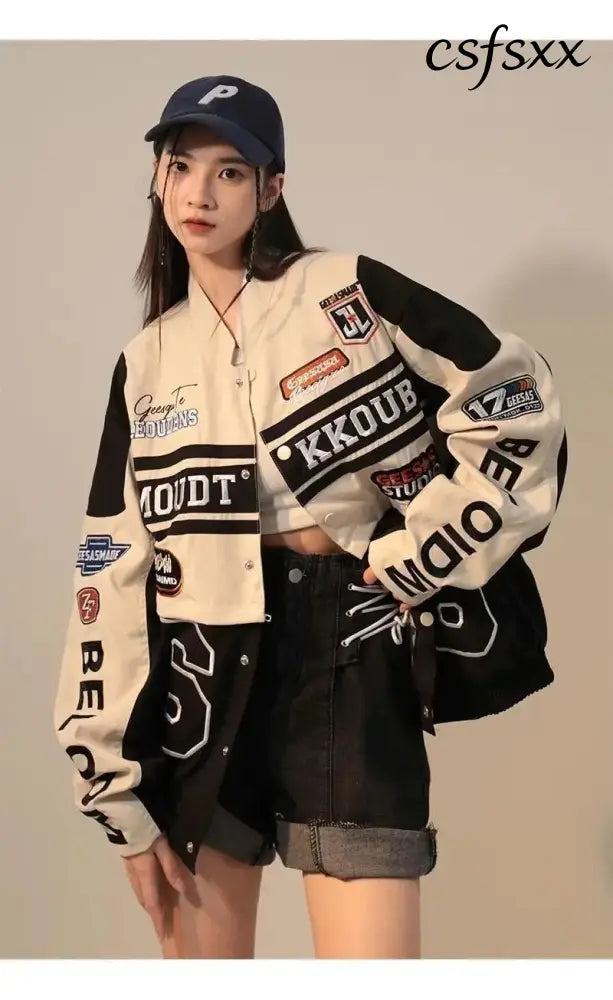 American Vintage Women Varsity Bomber Jacket Autumn Versatile Casual Blazers Harajuku Oversized Fashion Cardigans