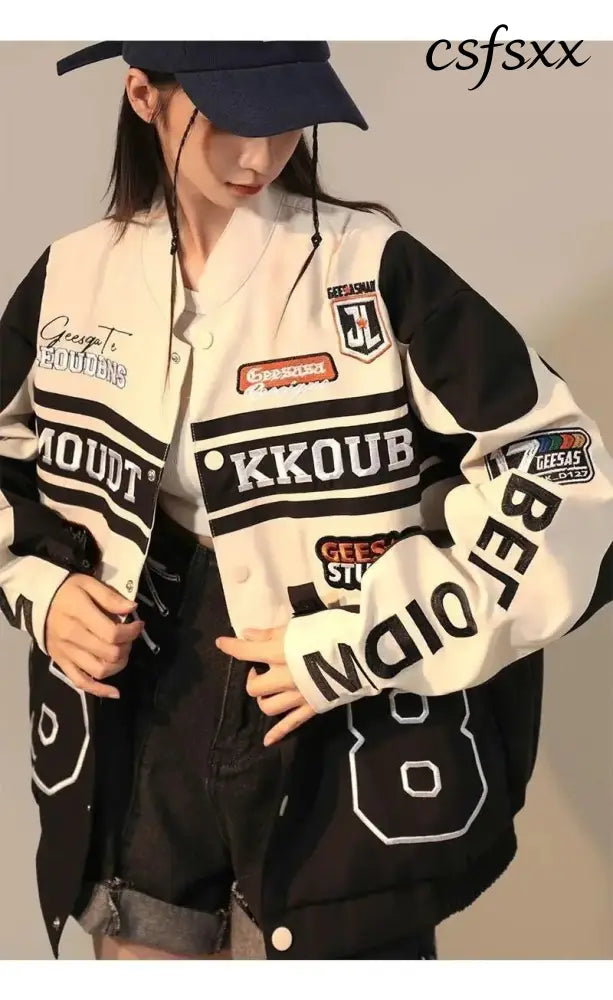 American Vintage Women Varsity Bomber Jacket Autumn Versatile Casual Blazers Harajuku Oversized Fashion Cardigans