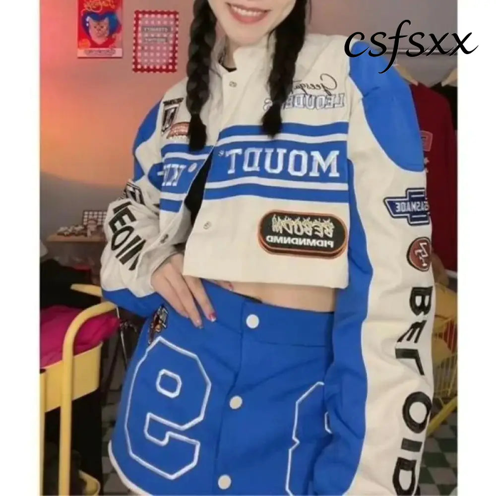 American Vintage Women Varsity Bomber Jacket Autumn Versatile Casual Blazers Harajuku Oversized Fashion Cardigans