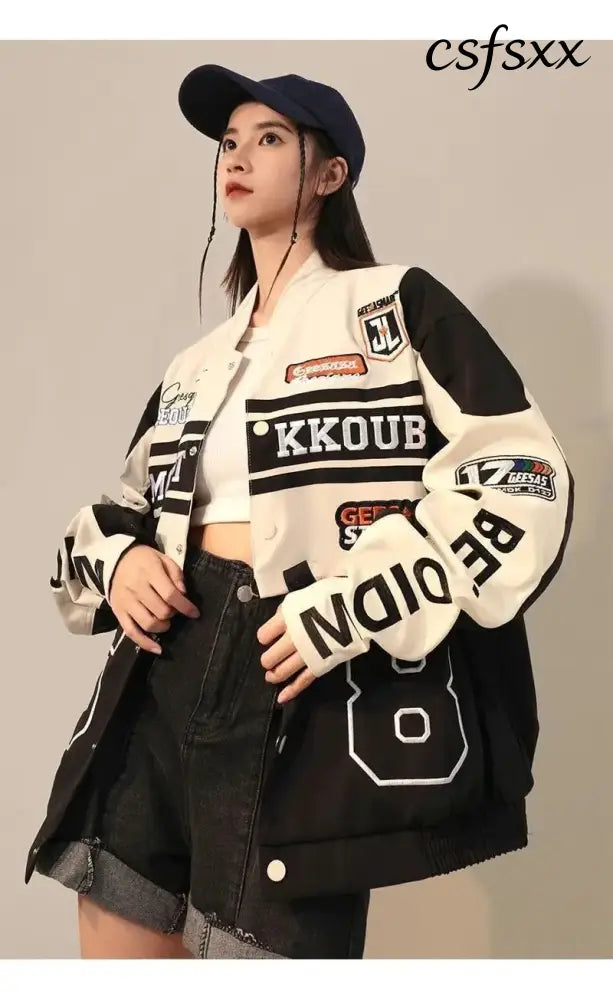 American Vintage Women Varsity Bomber Jacket Autumn Versatile Casual Blazers Harajuku Oversized Fashion Cardigans