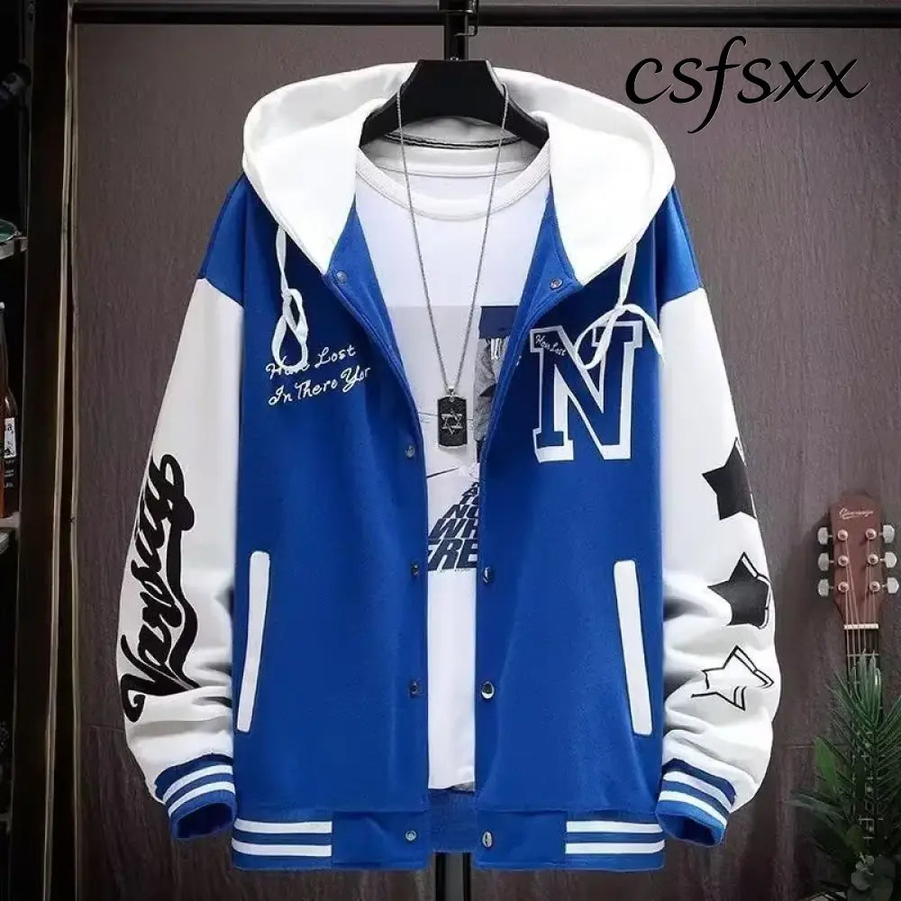 Autumn and winter men’s sweatshirt fashion Harajuku streetwear casual men’s clothing long-sleeve patterned hoodie - SKY
