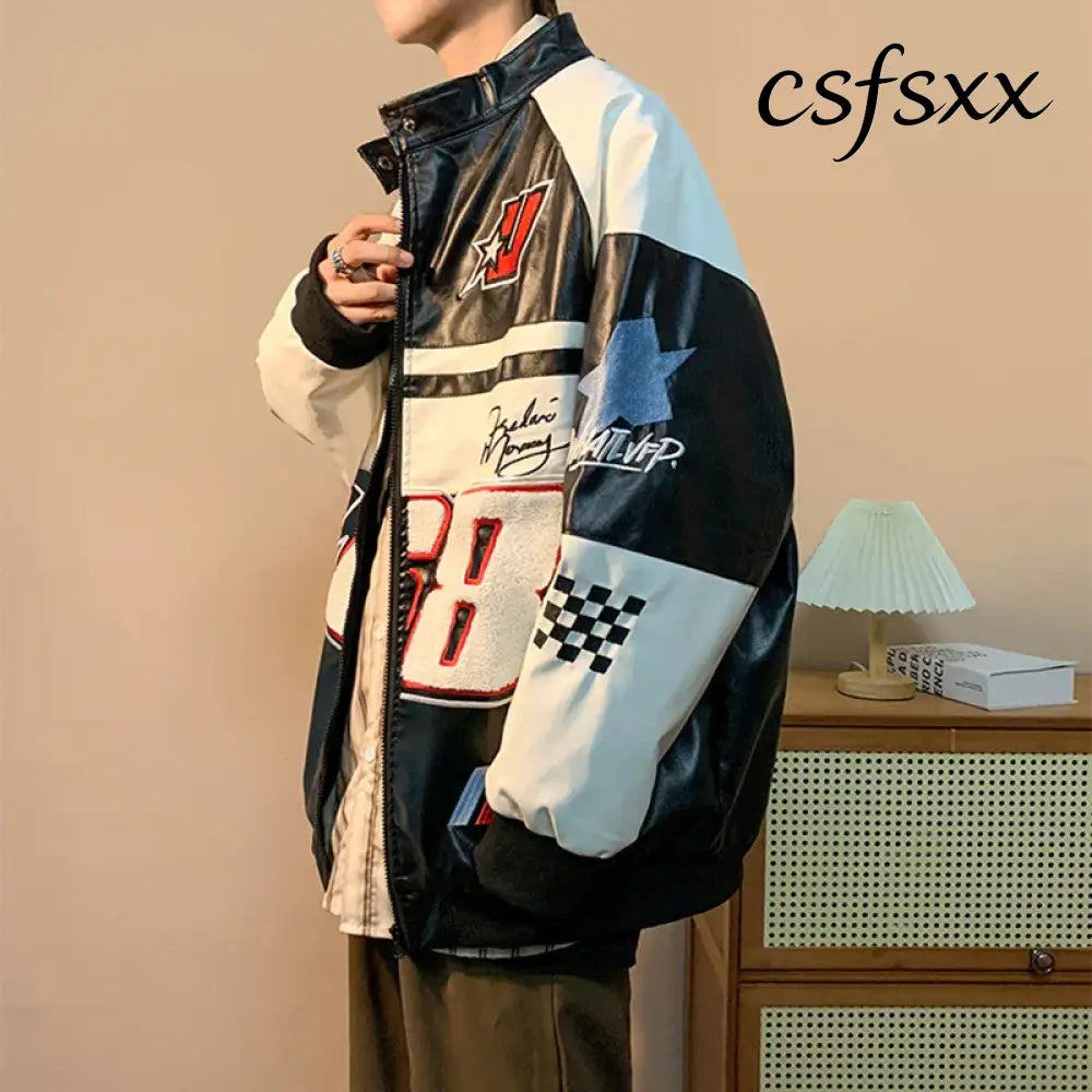 Autumn Men’s Biker Jacket High Street Fashion Motorcycle Leather Jacket Male Anti-wind New Embroiderey Zipper Jacket