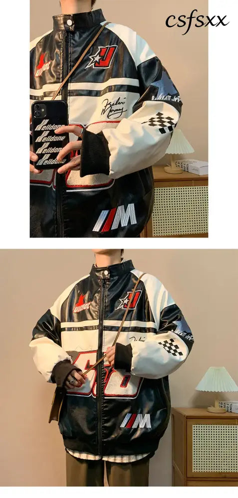 Autumn Men’s Biker Jacket High Street Fashion Motorcycle Leather Jacket Male Anti-wind New Embroiderey Zipper Jacket