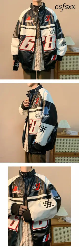 Autumn Men’s Biker Jacket High Street Fashion Motorcycle Leather Jacket Male Anti-wind New Embroiderey Zipper Jacket