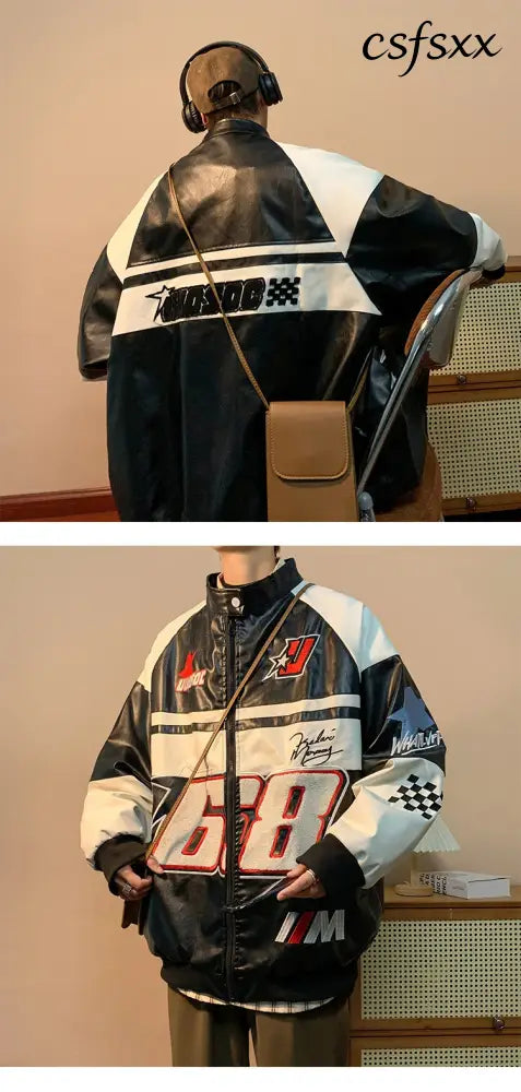 Autumn Men’s Biker Jacket High Street Fashion Motorcycle Leather Jacket Male Anti-wind New Embroiderey Zipper Jacket